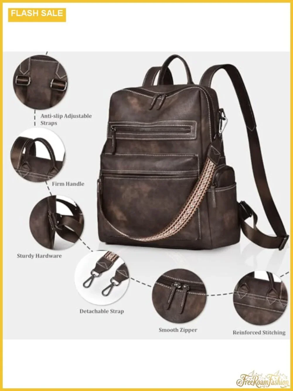 PU Leather Backpack Purse for Women, Convertible Shoulder Handbag Set